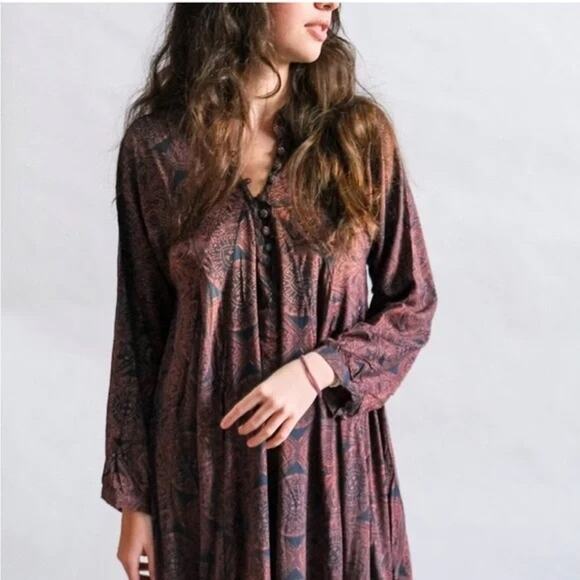 Natalie Martin Fiore Short Dress in Moroccan Tile Sz L Boho Flowy Peasant 70s - Picture 1 of 12